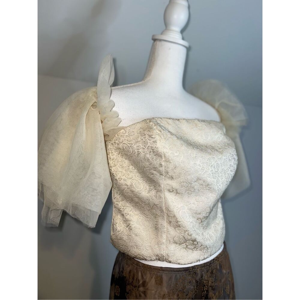 Anthropologie Cream Tulle Off-The-Shoulder Top LARGE - Picture 4 of 12